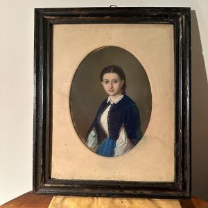 Portrait Of A Lady. Mixture Of Pastel And Watercolor. Signed By Lauret And Dated 1862