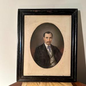 Portrait Of A Gentleman. Mixture Of Pastel And Watercolor. Signed By Lauret.