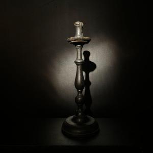 18th Century Dark Polychrome Wooden Candlestick