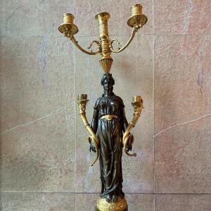 Empire Period Candelabra In Gilded Bronze And Dark Bronze