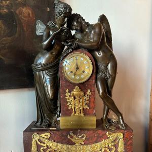 Bronze Clock From The Restoration Era. Bronze And Marble.