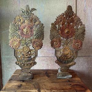 Pair Of Polychrome Pewter Candlesticks. End Of The 18th Century, Beginning Of The 19th Century.