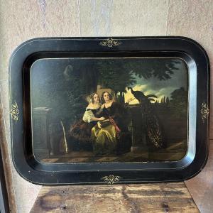 Painted Brass Tray. 19th Century.