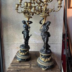 Pair Of Bronze And Gilt Bronze Candlesticks. Napoleon III.