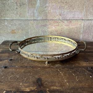 Small Tray In Gilded Bronze And Mirror. Empire Period. 19th Century.