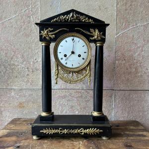 Black Marble And Bronze Table Clock. 19th Century.