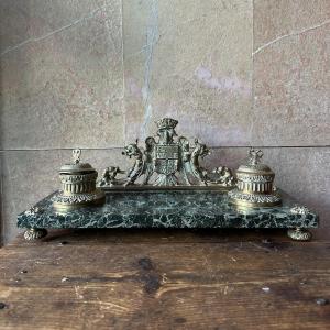 Early 20th Century Bronze And Marble Inkwell