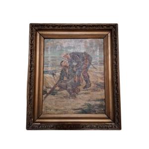 Military Painting, 2 Wounded Soldiers.