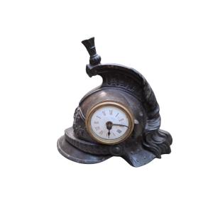 French Cuirassier Helmet, Made Of Metal As A Pendulum With Integrated Clock