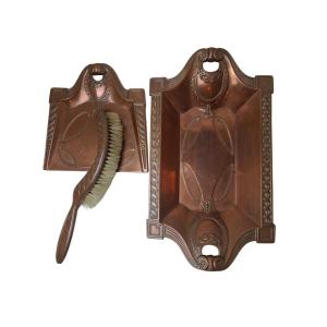 Art Nouveau Copper Crumb Tray With Matching Brush