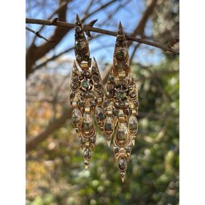 Large Catalan Gold And Emerald Earrings