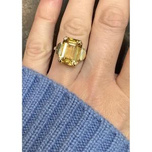 Art Deco Gold Citrine Ring 