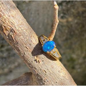 Gold Opal And Diamond Ring