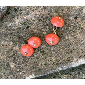 Coral And 18 Ct Gold Cufflinks