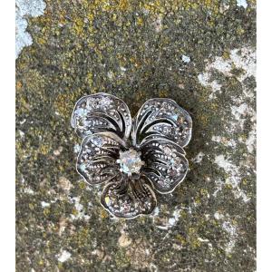 Silver, Diamond, And 18 Ct Gold Brooch