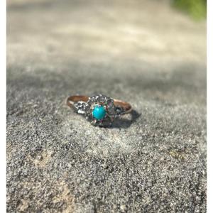18k Gold Ring With Diamonds And Turquoise 