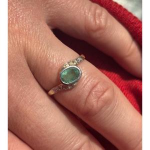 18 Ct Gold Esmerald, Diamonds Ring 