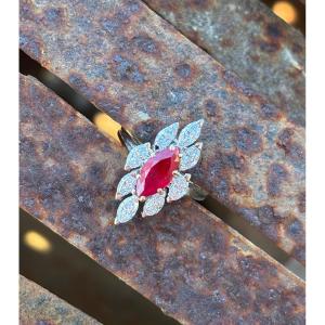 Marquise Ring, Marquise-cut Diamonds And Rubies, 18 Ct White Gold