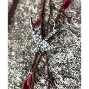 Swallow Brooch In Diamonds, 18k Gold And Silver