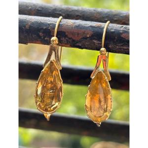Large Sleep Et Earring(poissardes In French )citrine And 18 Ct Gold