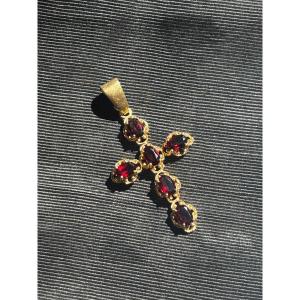 18 Ct Gold And Garnet Cross