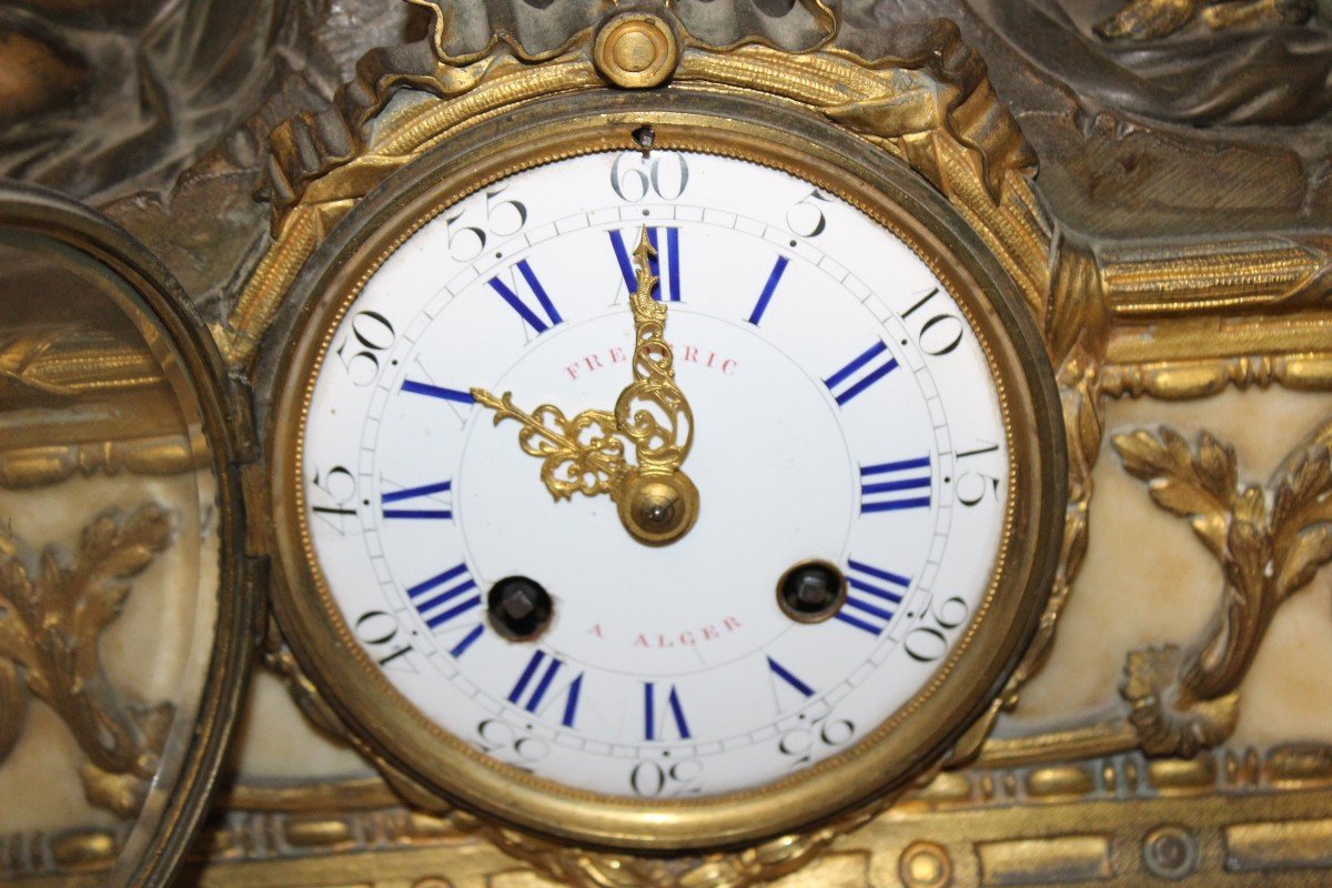 OROLOGIO DA TAVOLO IN BRONZO E MARMO, DI EPOCA NAPOLEONE III, XIX SECOLO-photo-3