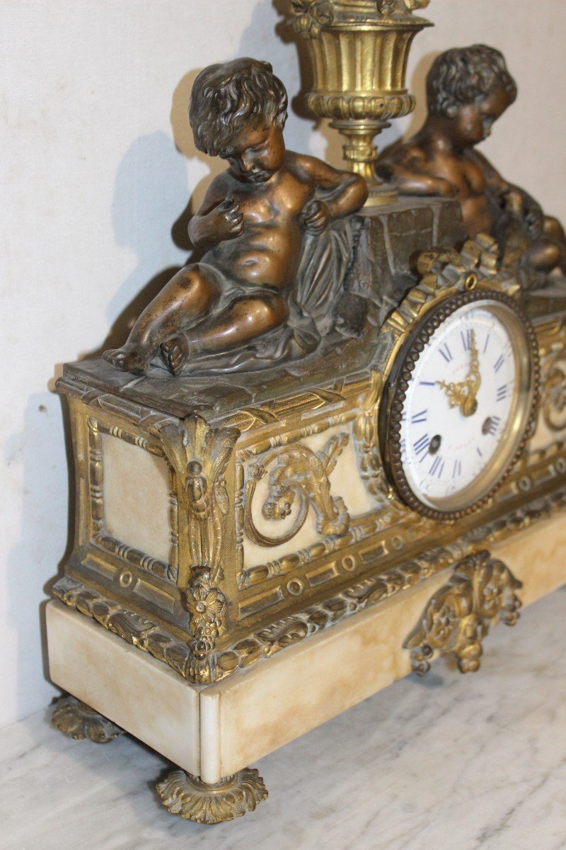 OROLOGIO DA TAVOLO IN BRONZO E MARMO, DI EPOCA NAPOLEONE III, XIX SECOLO-photo-4