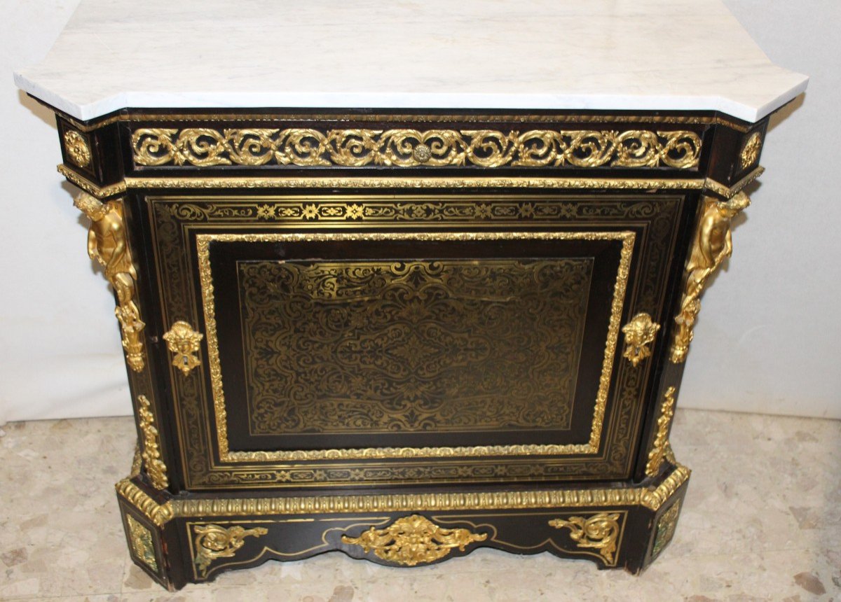 CREDENZINA BOULLE, D'EPOCA NAPOLEONE III,(VERSO 1860-'70).