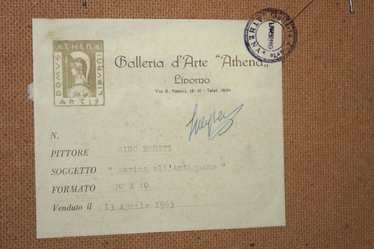GINO ROMITI (1881-1967) OLIO SU FAESITE "MARINA ALL'ANTIGNANO" DATATO 1962.-photo-2