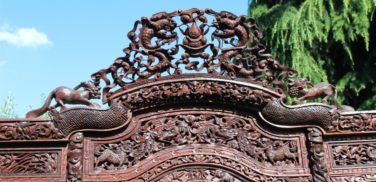 ECCEZIONALE ARMADIO IN LEGNO INTAGLIATO VIETNAMITA, VIETNAM XIX SECOLO.-photo-2