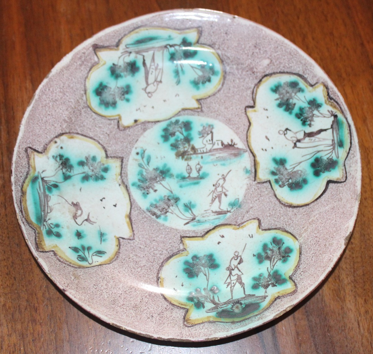 QUATTRO PIATTI IN MAIOLICA POLICROMA, SAVONA XVIII SECOLO, BOTTEGA DI ANGELO LEVANTINO.-photo-4