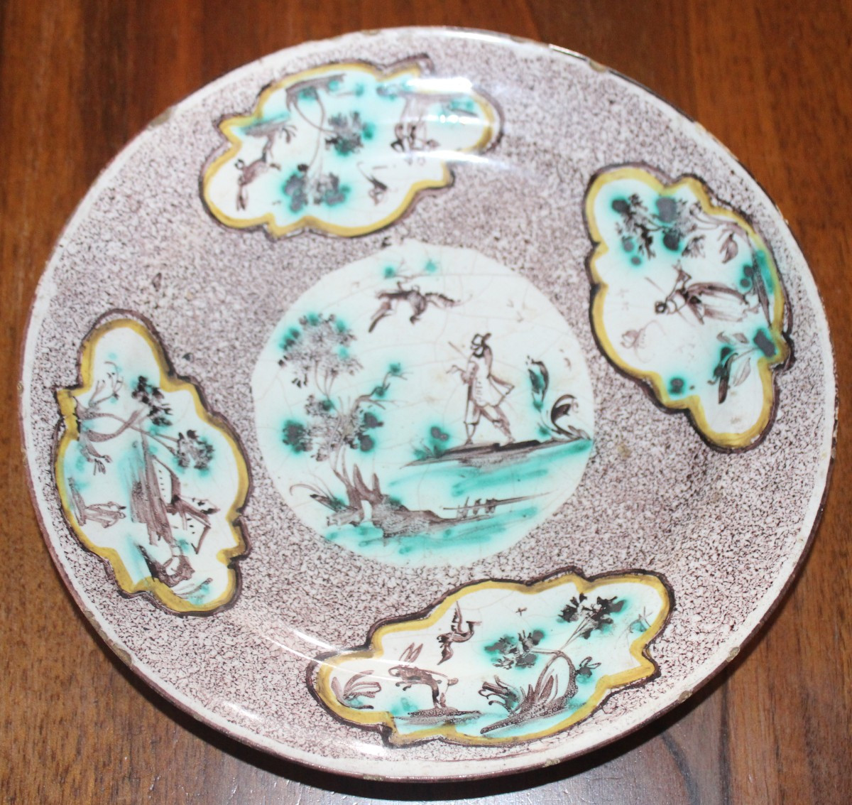 QUATTRO PIATTI IN MAIOLICA POLICROMA, SAVONA XVIII SECOLO, BOTTEGA DI ANGELO LEVANTINO.-photo-1