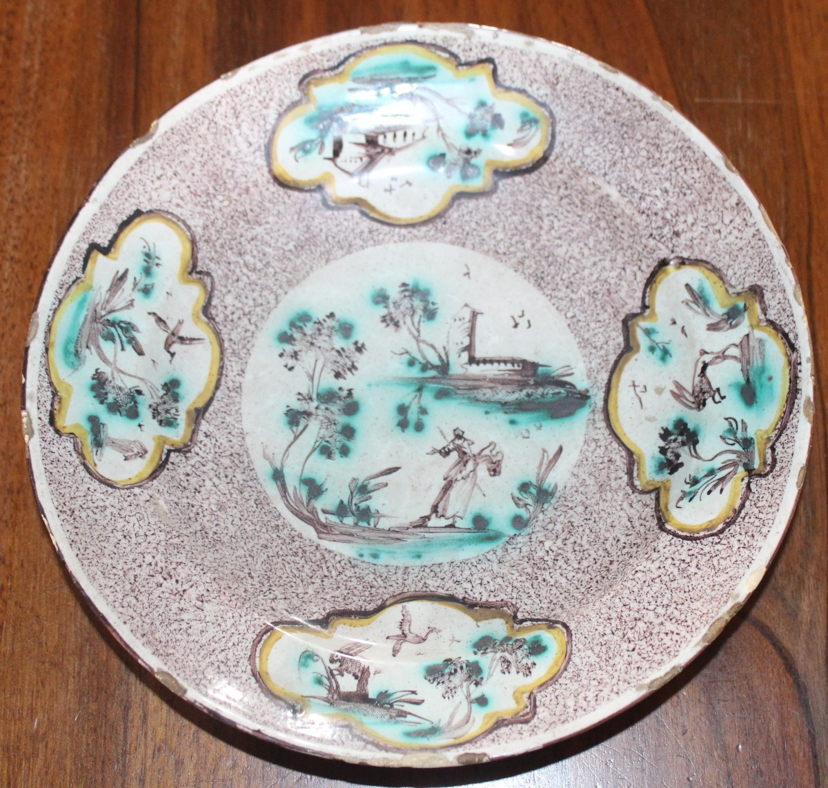 QUATTRO PIATTI IN MAIOLICA POLICROMA, SAVONA XVIII SECOLO, BOTTEGA DI ANGELO LEVANTINO.-photo-2