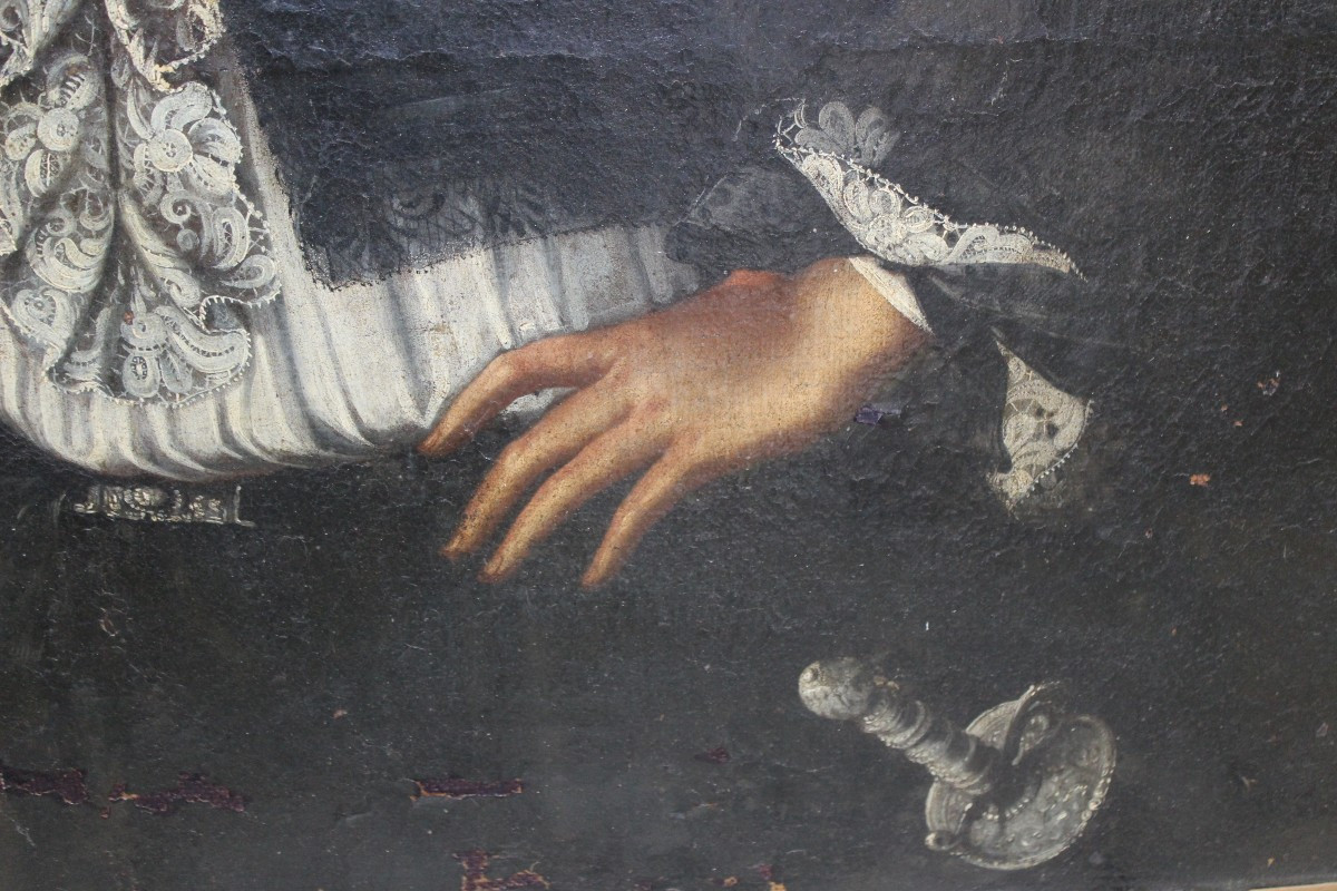 DIPINTO OLIO SU TEL "GENTIL'UOMO CON SPADA" ITALIA XVII SECOLO.-photo-3