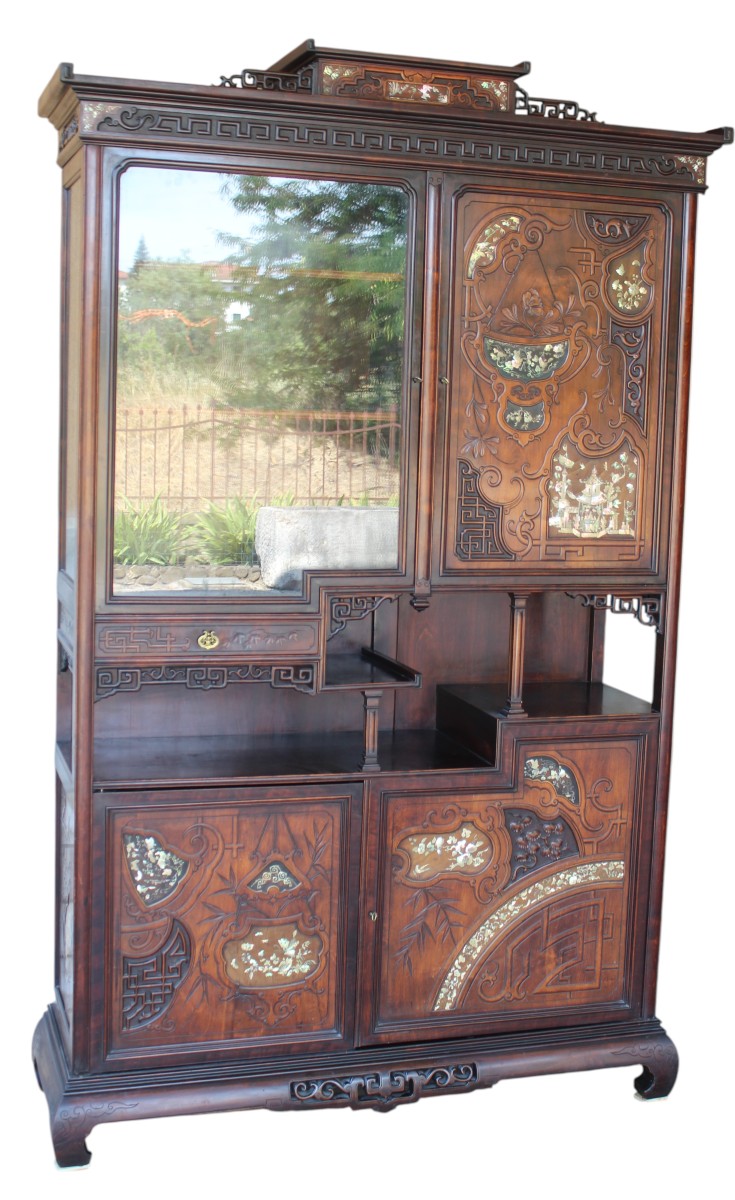 GABRIEL VIARDOT (1830-1904), GRANDE CABINET INTARSIATO IN MADREPERLA, FIRMATO.-photo-2