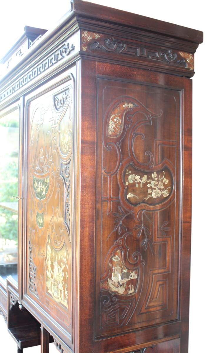 GABRIEL VIARDOT (1830-1904), GRANDE CABINET INTARSIATO IN MADREPERLA, FIRMATO.-photo-4