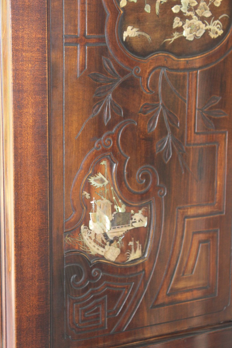 GABRIEL VIARDOT (1830-1904), GRANDE CABINET INTARSIATO IN MADREPERLA, FIRMATO.-photo-7