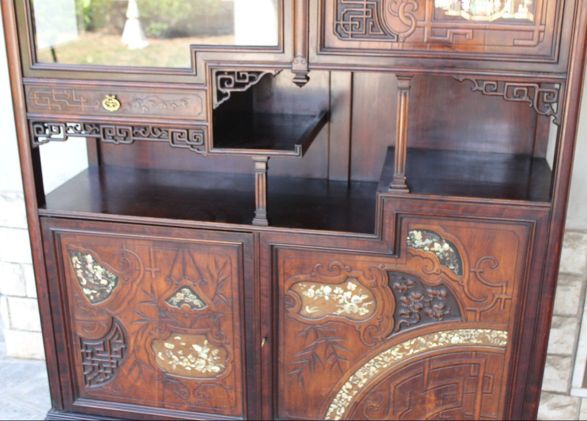 GABRIEL VIARDOT (1830-1904), GRANDE CABINET INTARSIATO IN MADREPERLA, FIRMATO.-photo-8