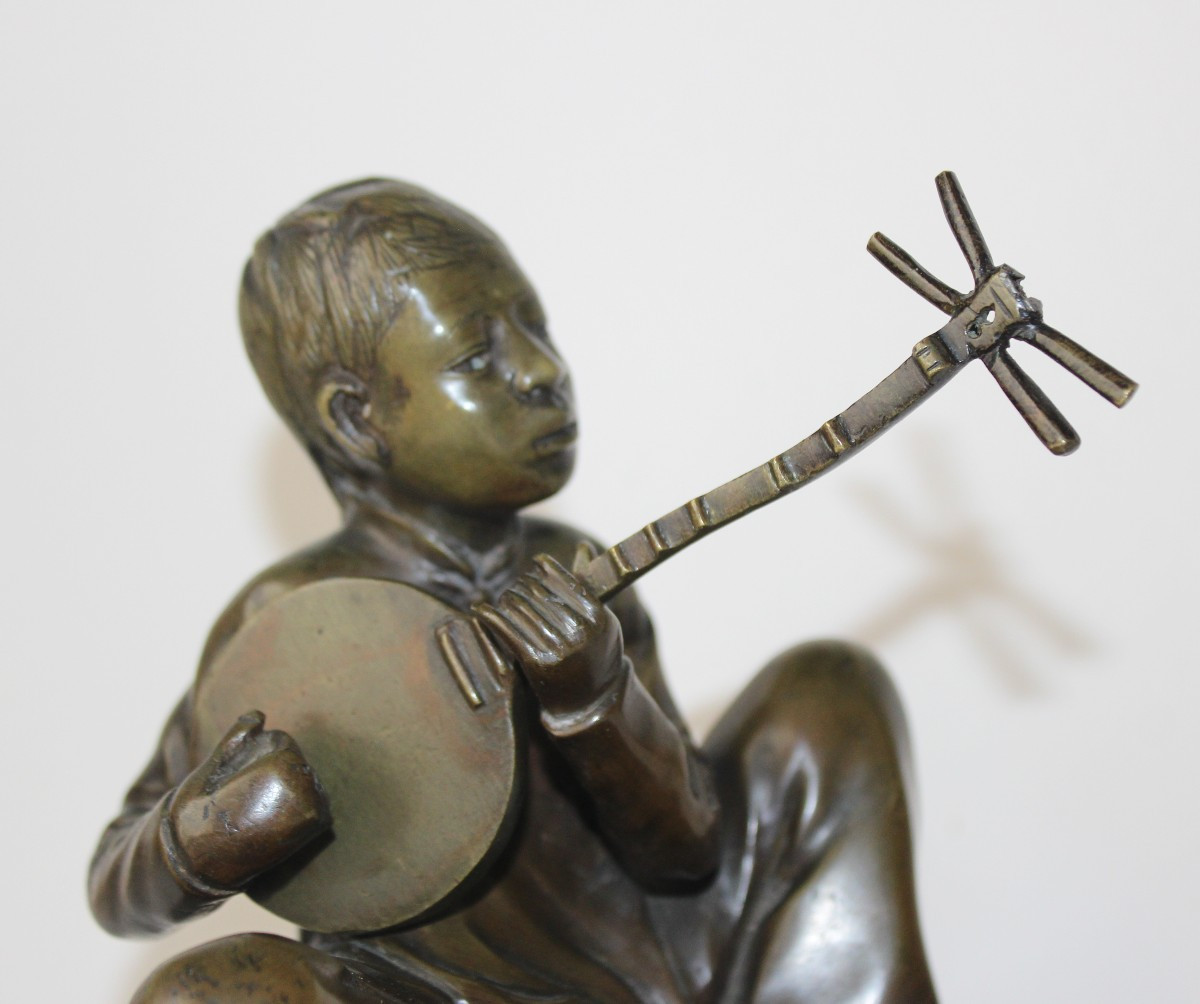 "SUONATORE DI SANXIAN" IN BRONZO, VIETNAM 1930 CIRCA.-photo-2