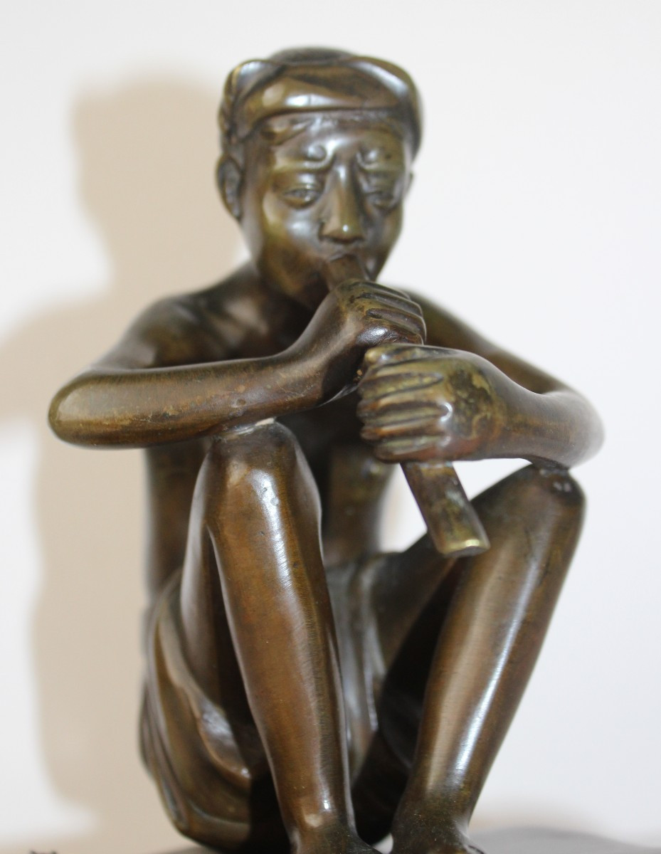 SUONATORE DI FLAUTO IN BRONZO, VIETNAM CIRCA 1930.-photo-3