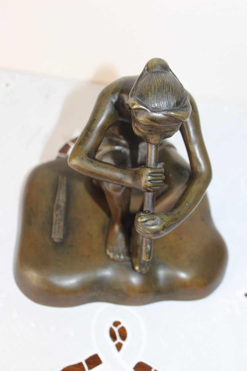SUONATORE DI FLAUTO IN BRONZO, VIETNAM CIRCA 1930.-photo-4