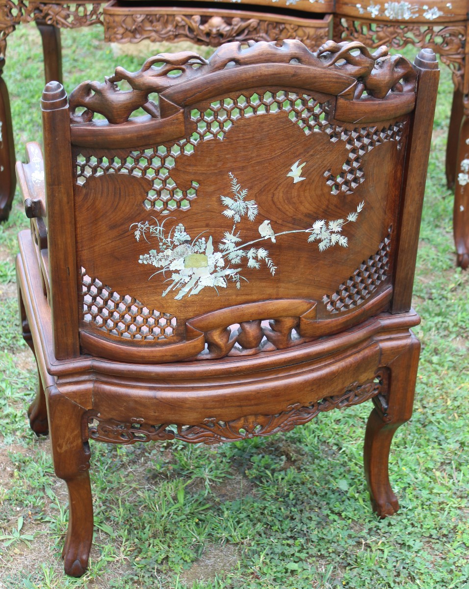 SCRIVANIA CON LA SUA POLTRONA INTARSIATI IN MADREPERLA, VIETNAM XIX SECOLO.-photo-7