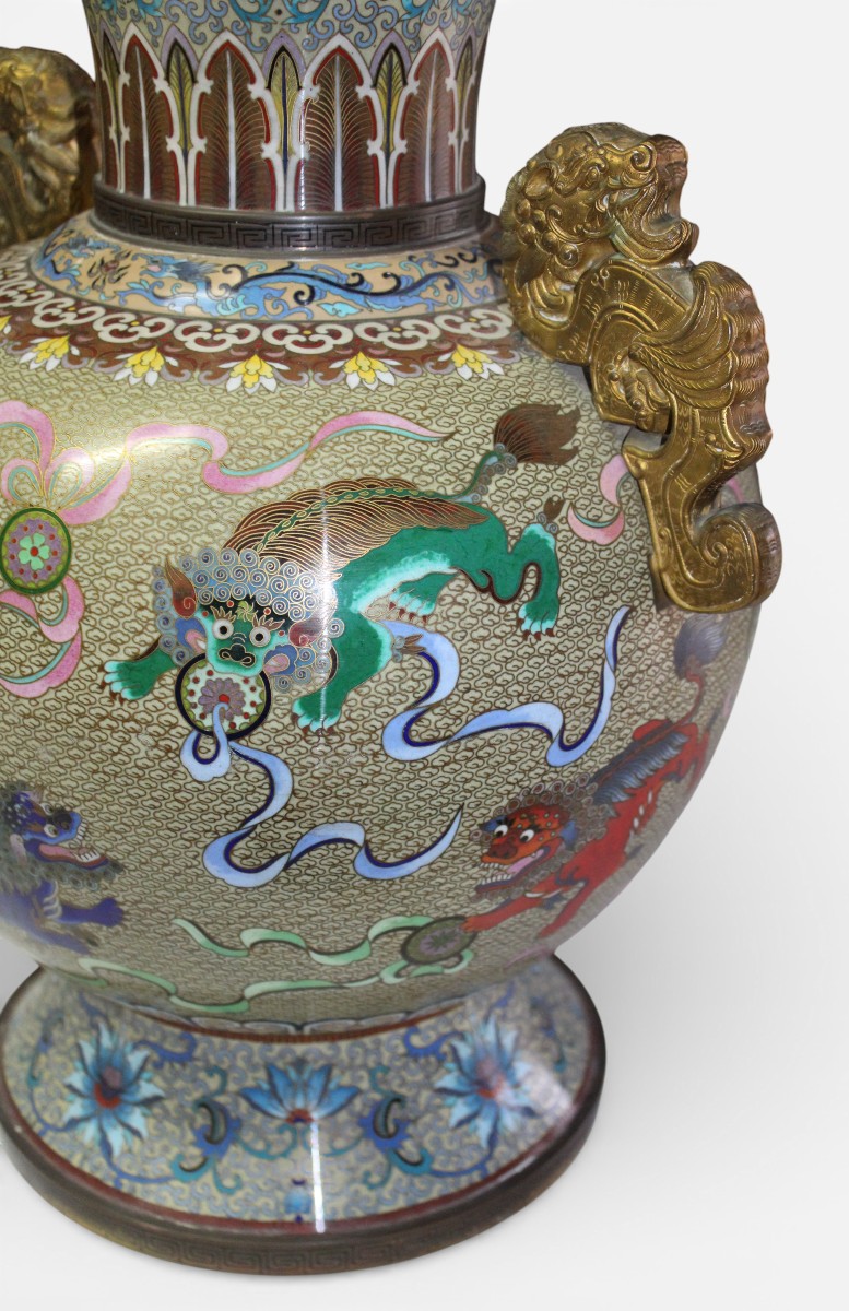 GRANDE VASO CLOISONNè, CINA 1950 CIRCA.-photo-2