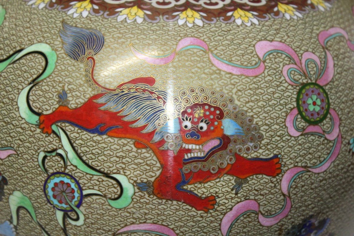 GRANDE VASO CLOISONNè, CINA 1950 CIRCA.-photo-4