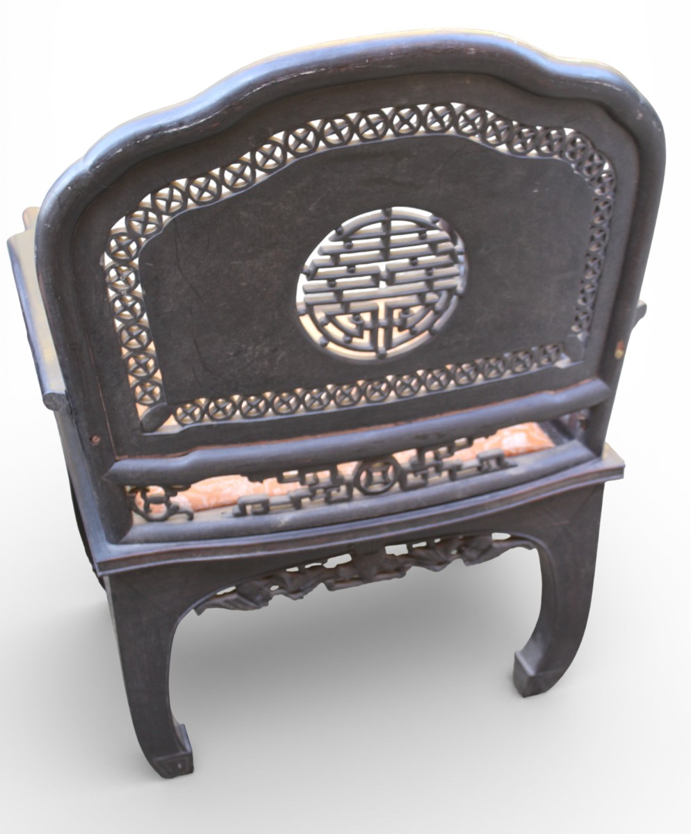 4 sedie orientali in legno esotico intagliato, 1900 circa.-photo-3