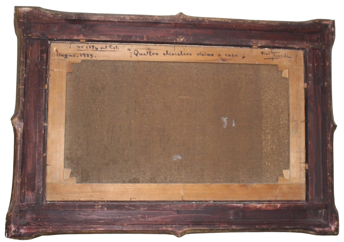 PIERO FOCARDI "QUATTRO CHIACCHERE VICINO CASA" GRANDE OLIO SU TELA, DATATO 1929.-photo-1
