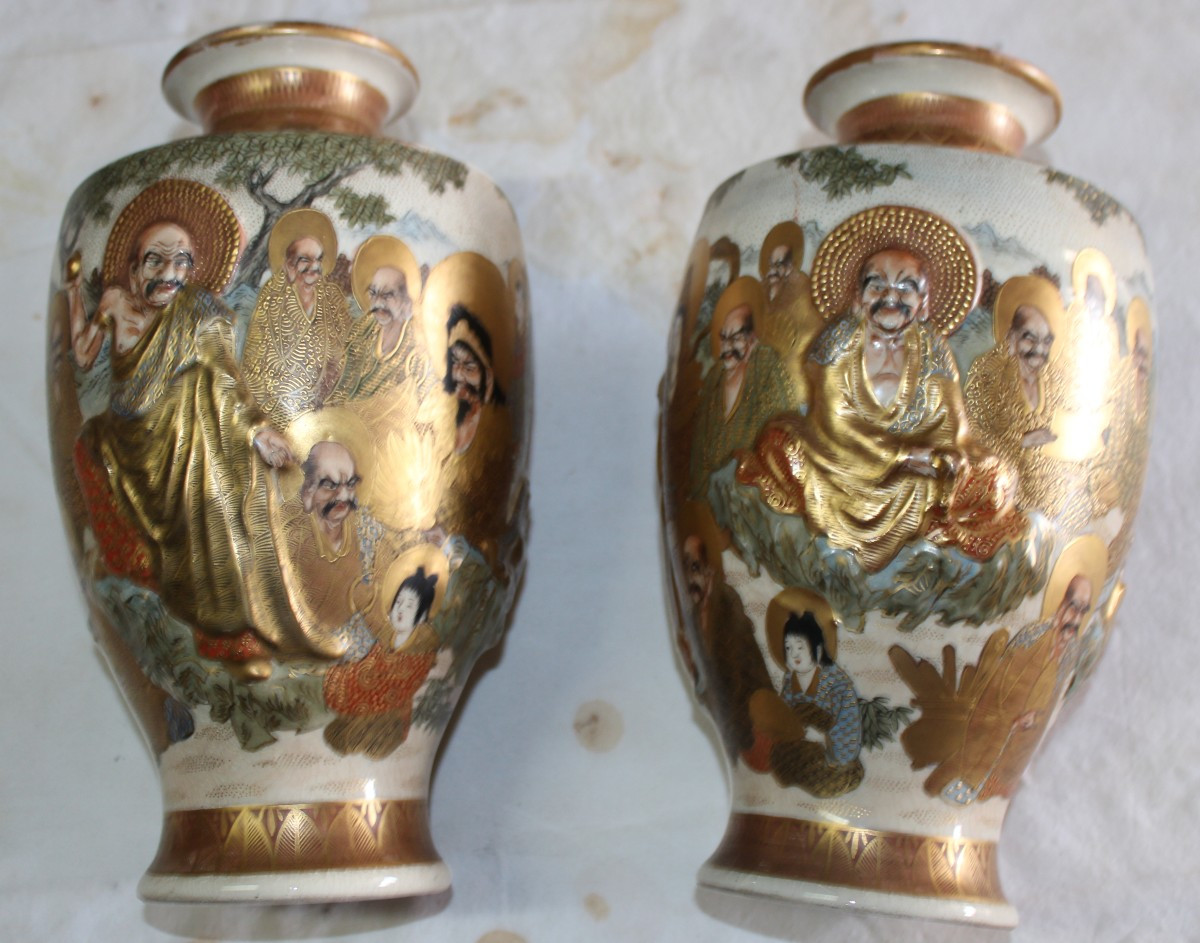 COPPIA DI VASI SATSUMA, FIRMATI HODODA, MEIJI PERIODO, FINE DEL XIX SECOLO.-photo-4