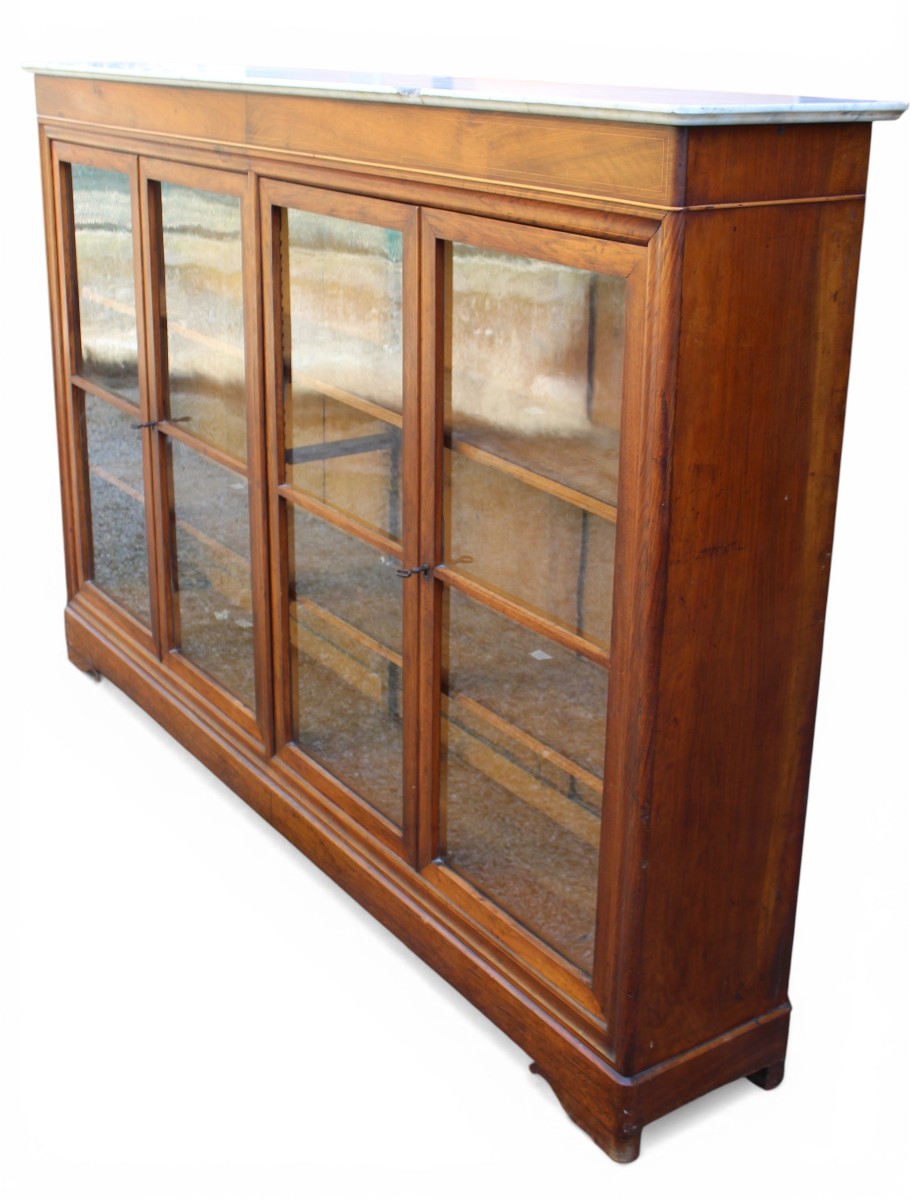 VETRINA/LIBRERIA  DI EPOCA LUIGI FILIPPO IN NOCE FILETTATA, METà DEL XIX SECOLO.-photo-2