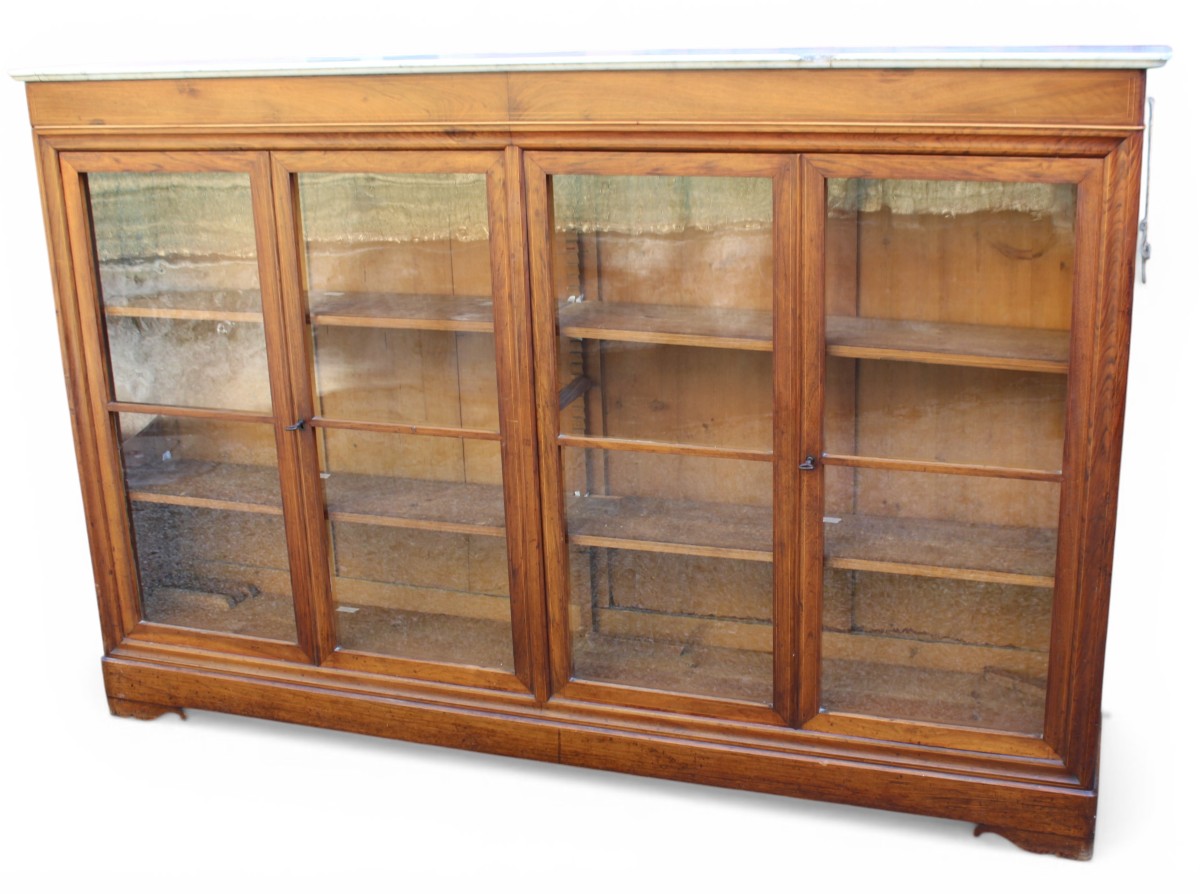 VETRINA/LIBRERIA  DI EPOCA LUIGI FILIPPO IN NOCE FILETTATA, METà DEL XIX SECOLO.