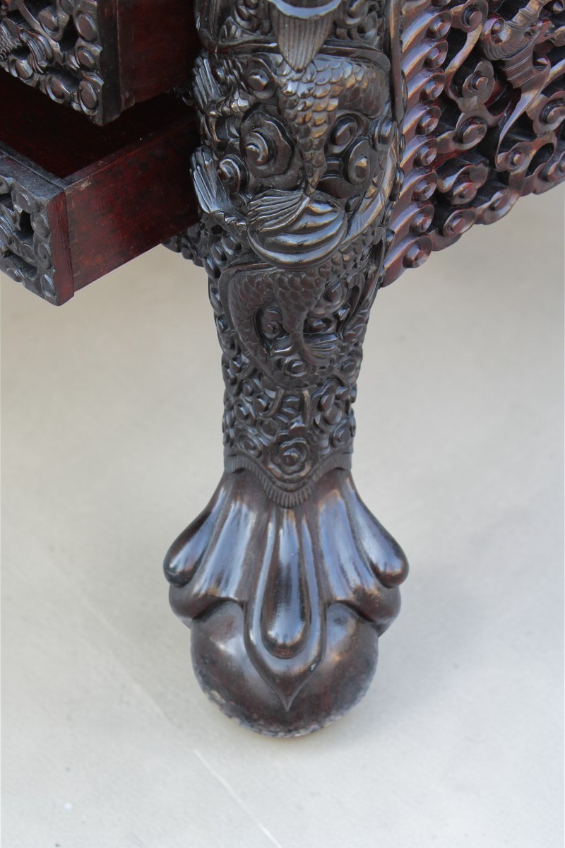 GRANDE SCRIVANIA CINESE IN LEGNO DURO INTAGLIATO, FINE DEL XIX SECOLO.-photo-6